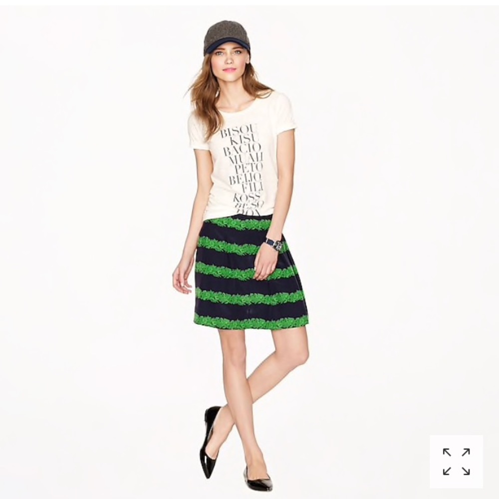 J Crew silk skirt, beanstalk stripe